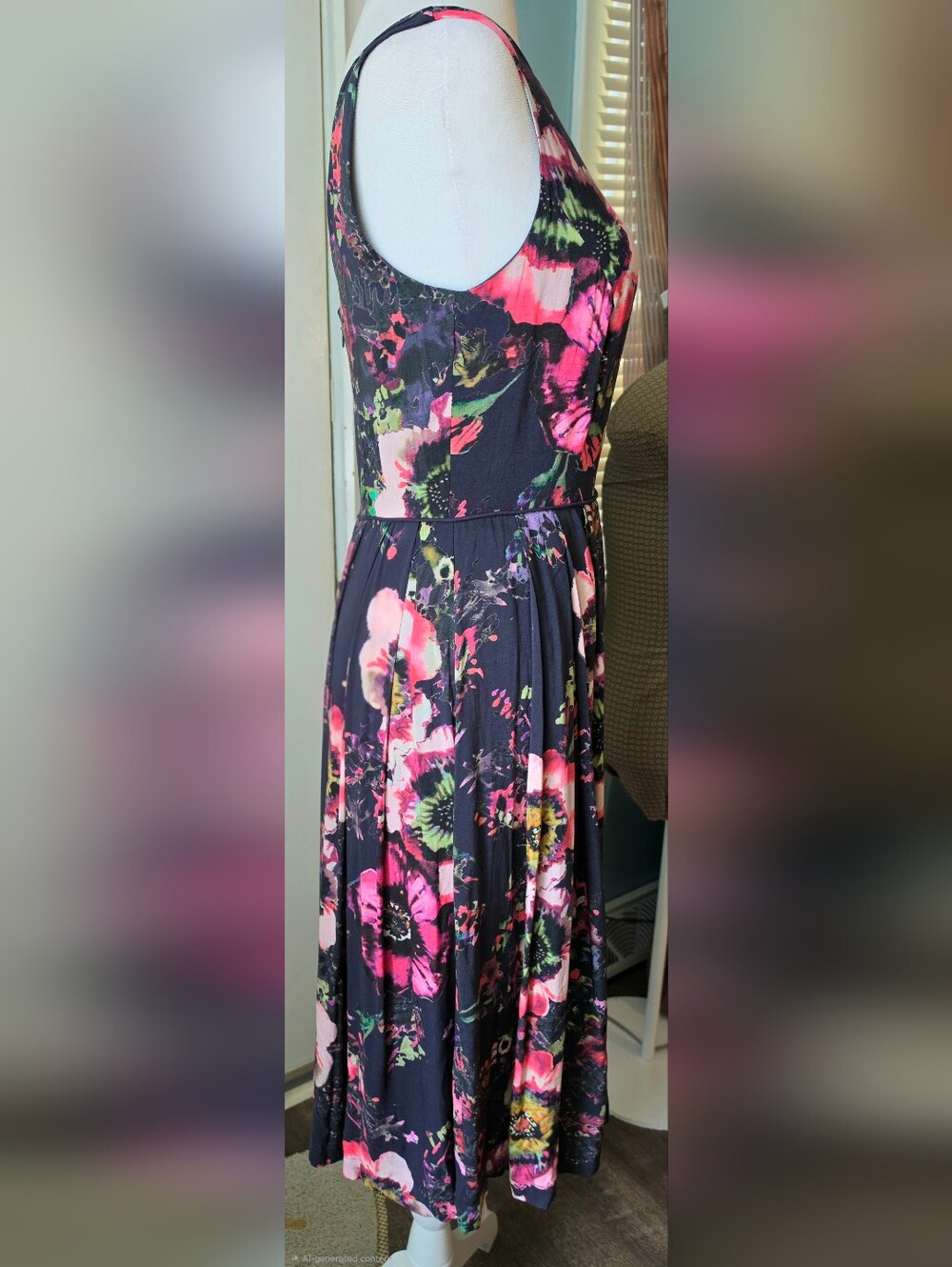 Monsoon UK Hatty Heritage Print Fit & Flare Dress Womens 4 Black & Multi Floral - Picture 5 of 14